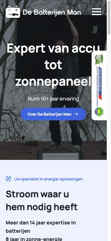 De website van De Batterijen Man op mobiel