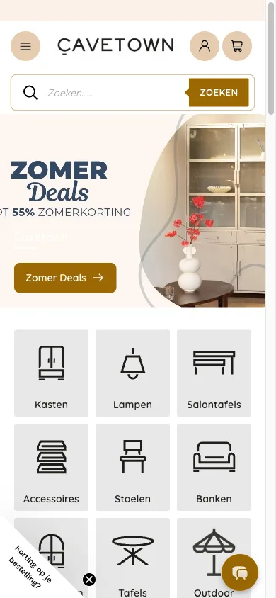 De website van CaveTown op mobiel