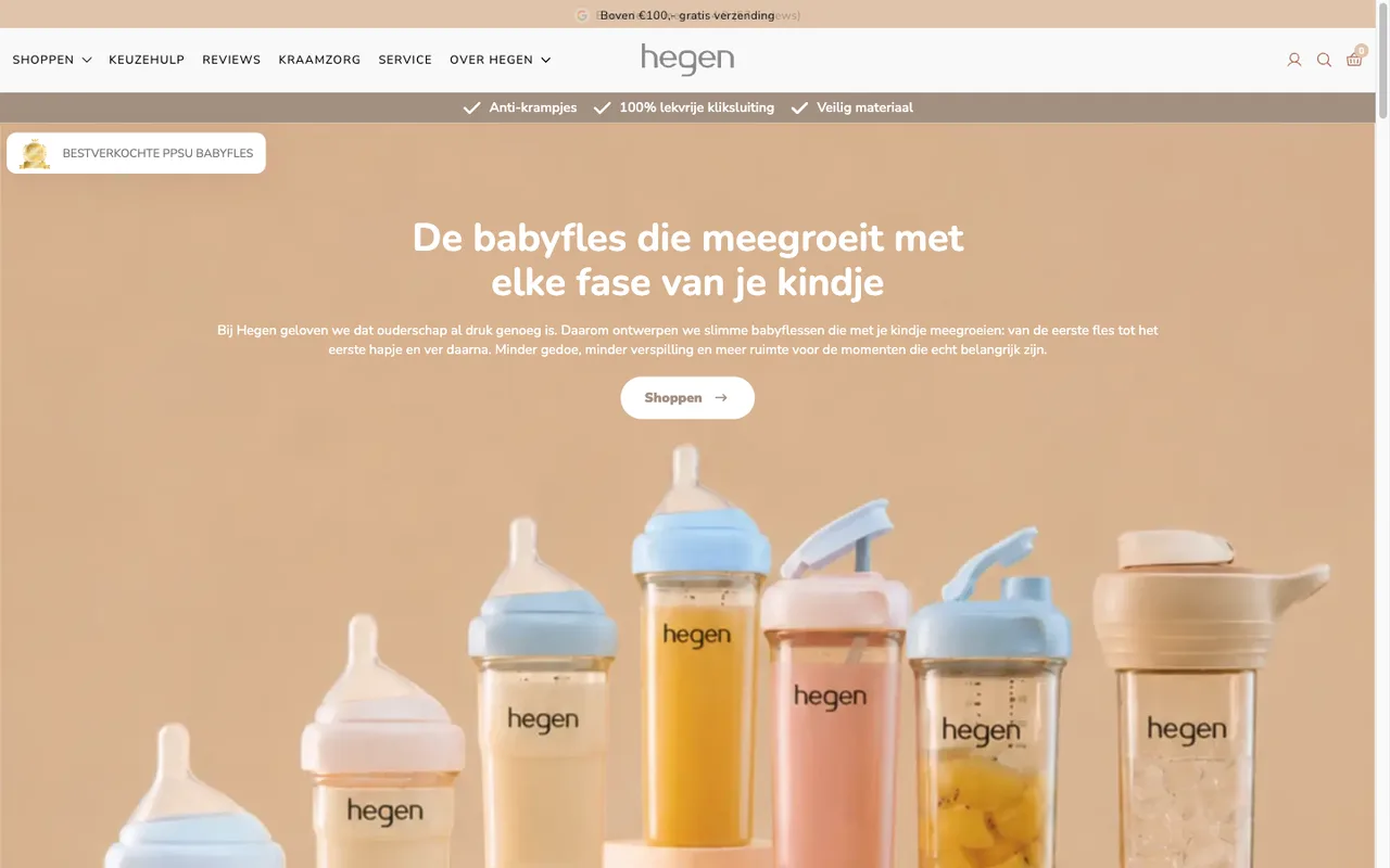 De website van Hegen op desktop