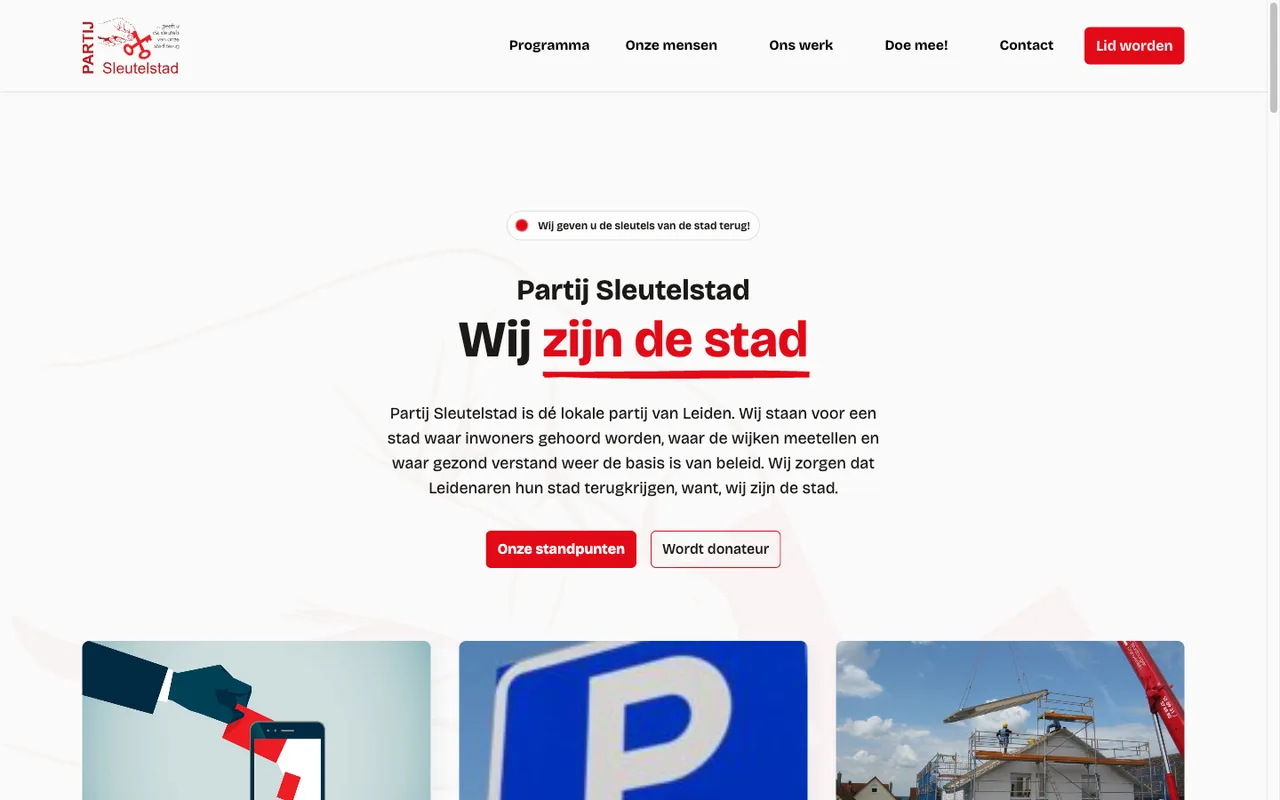 De website van Partij Sleutelstad op desktop