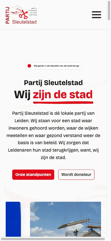 De website van Partij Sleutelstad op mobiel