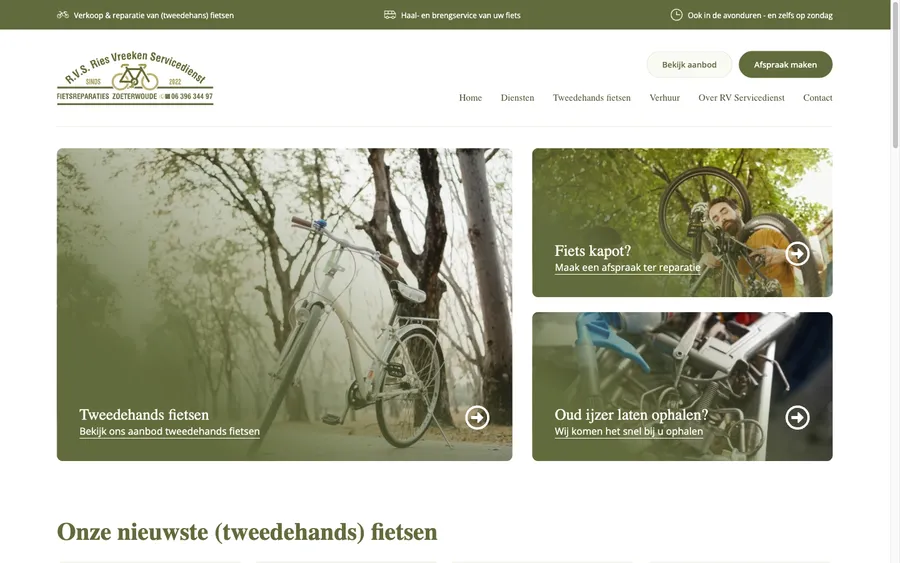 De website van RV Servicedienst op desktop
